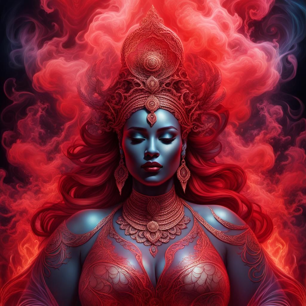 Red Smoke Goddess: Holographic Cosmic Illustration