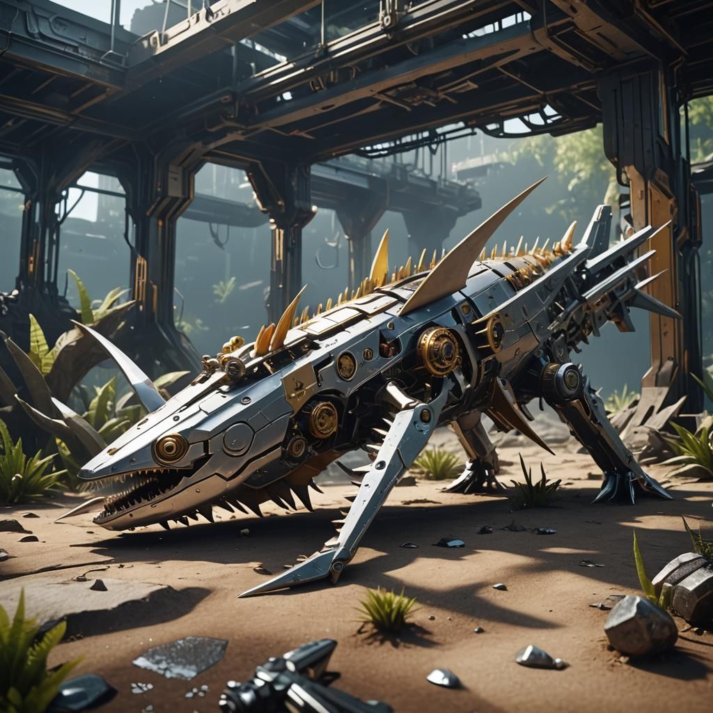 Futuristic Sawfish with Intricate Mech Details in Sci-Fi Hab...