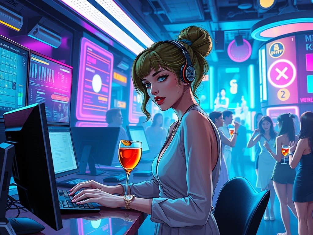 Futuristic Office Party in Neon Lights