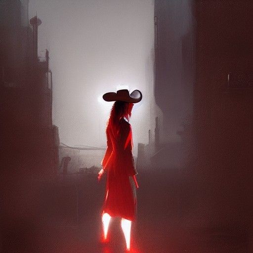 Sinister Girl in Cowboy Hat, Dramatic Lighting