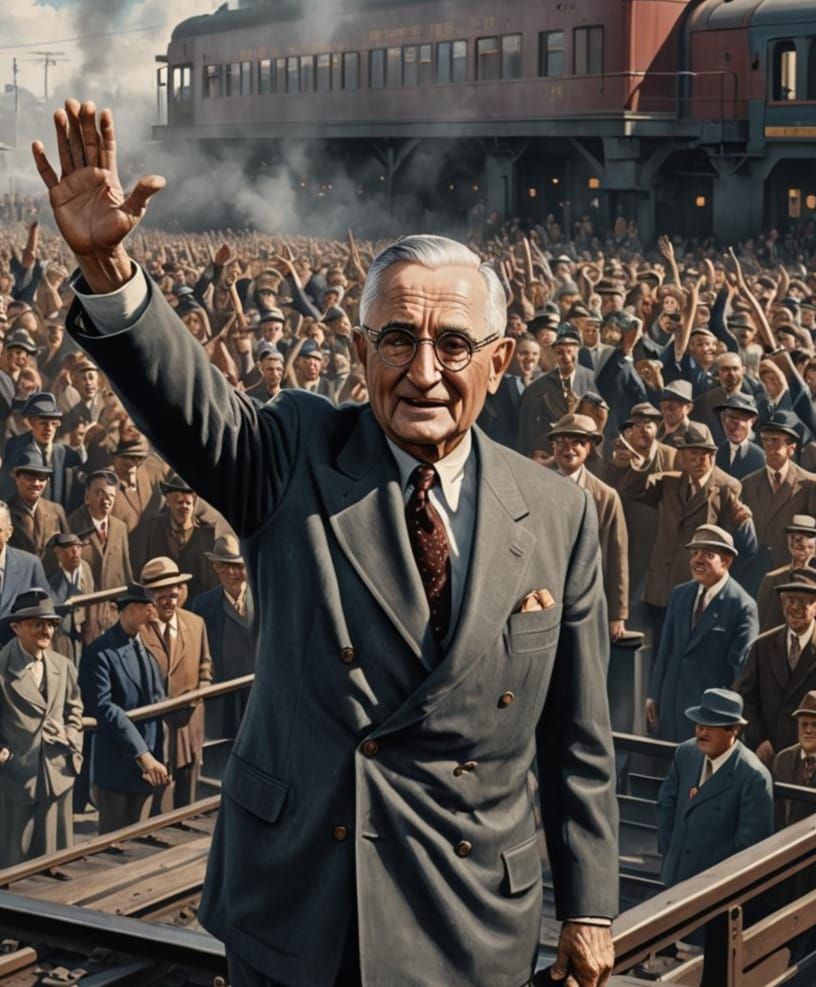 President Truman Waving from Train Station Art