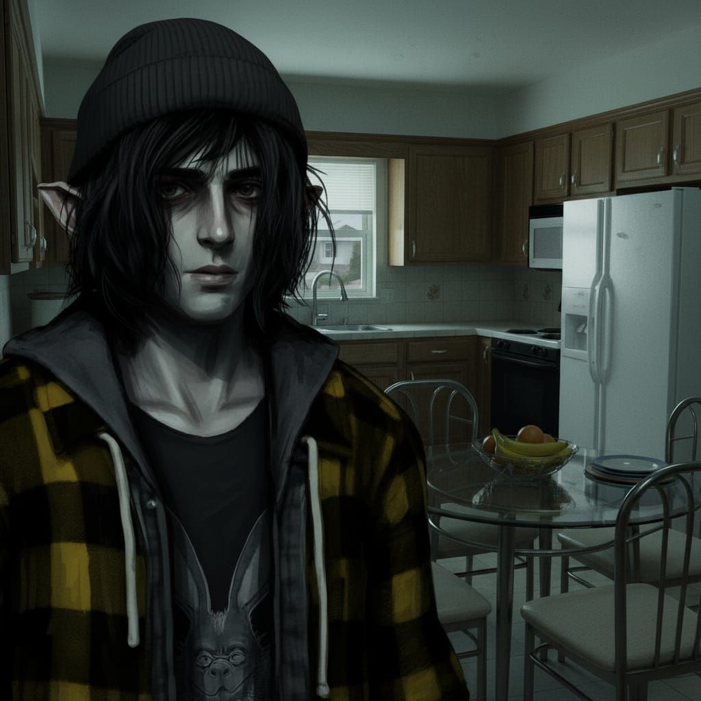 Matte Painting of a Masculine Figure with Rabbit Ears