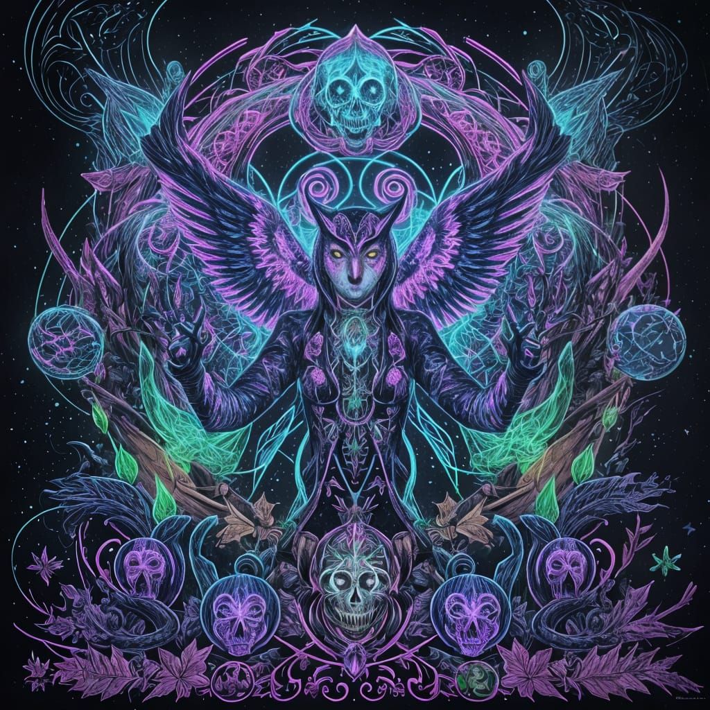 Neon Halloween Barn Owl Blacklight Poster