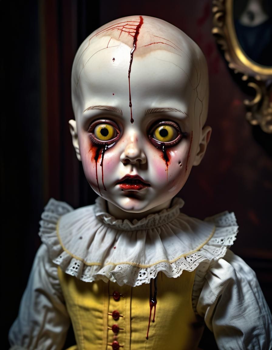 Disturbing Porcelain Doll in Dark Fantasy Style