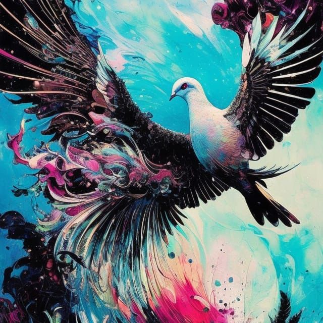 Dove in Borderlands Style with Marbling Effects