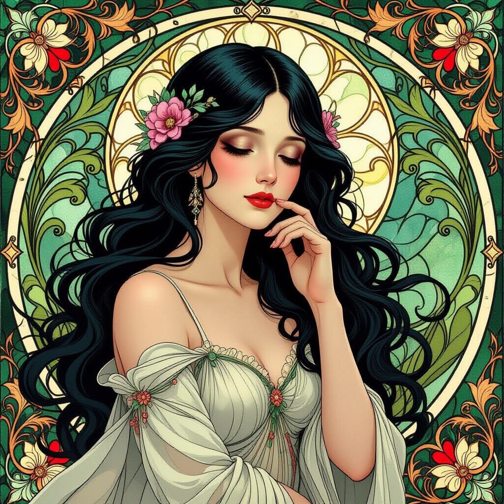 Ethereal Art Nouveau Portrait of a Spectral Figure