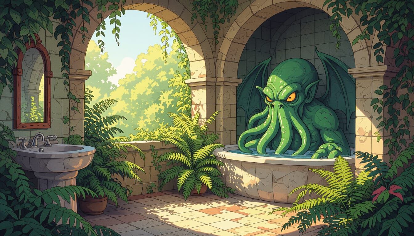 Cthulhu's Quaint Bathroom Break: Comic Book Style