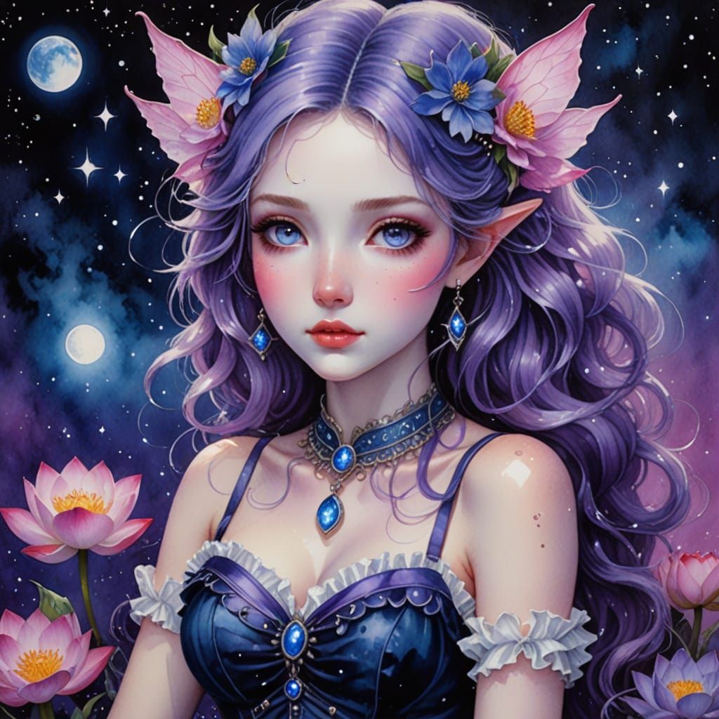 Dreamy Watercolor Fairy in Cosmic Galaxy