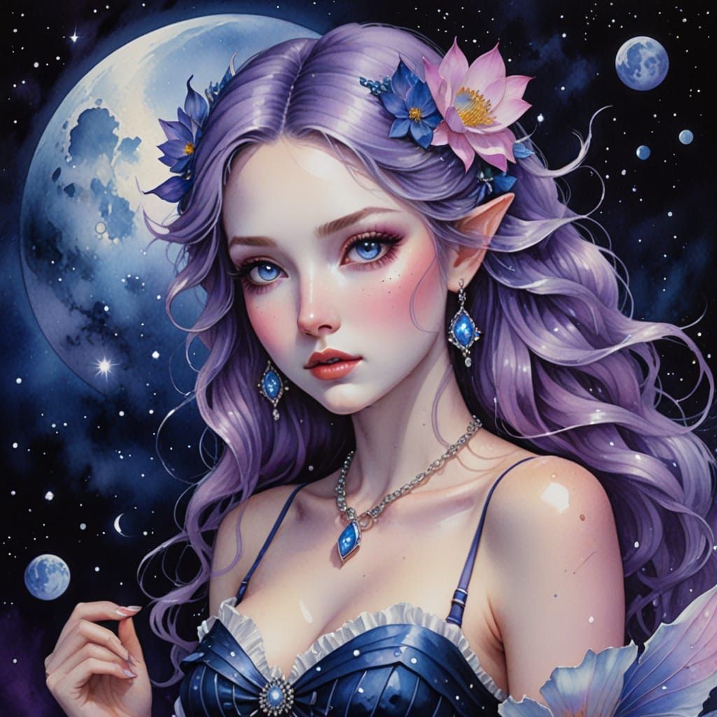 Dreamy Watercolor Fairy in Cosmic Galaxy