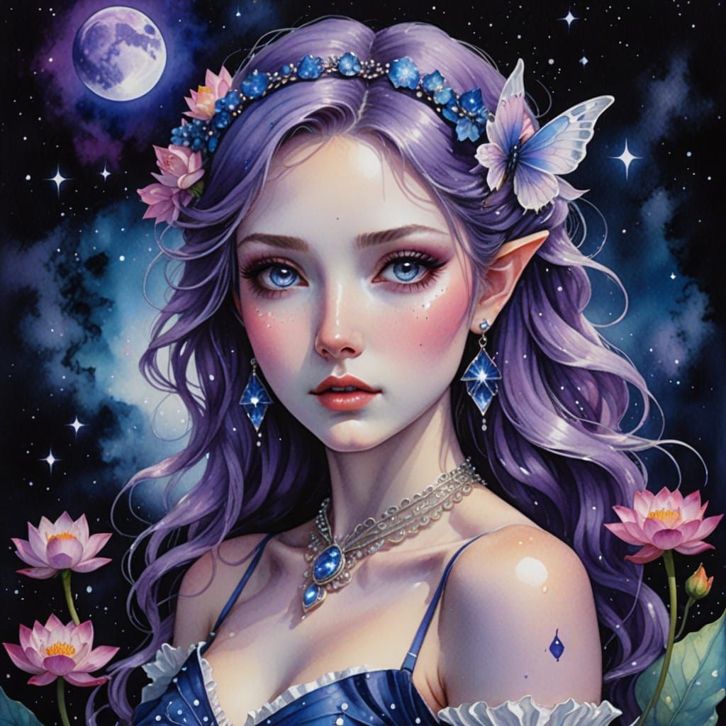 Enchanted Watercolor Fairy in Celestial Attire