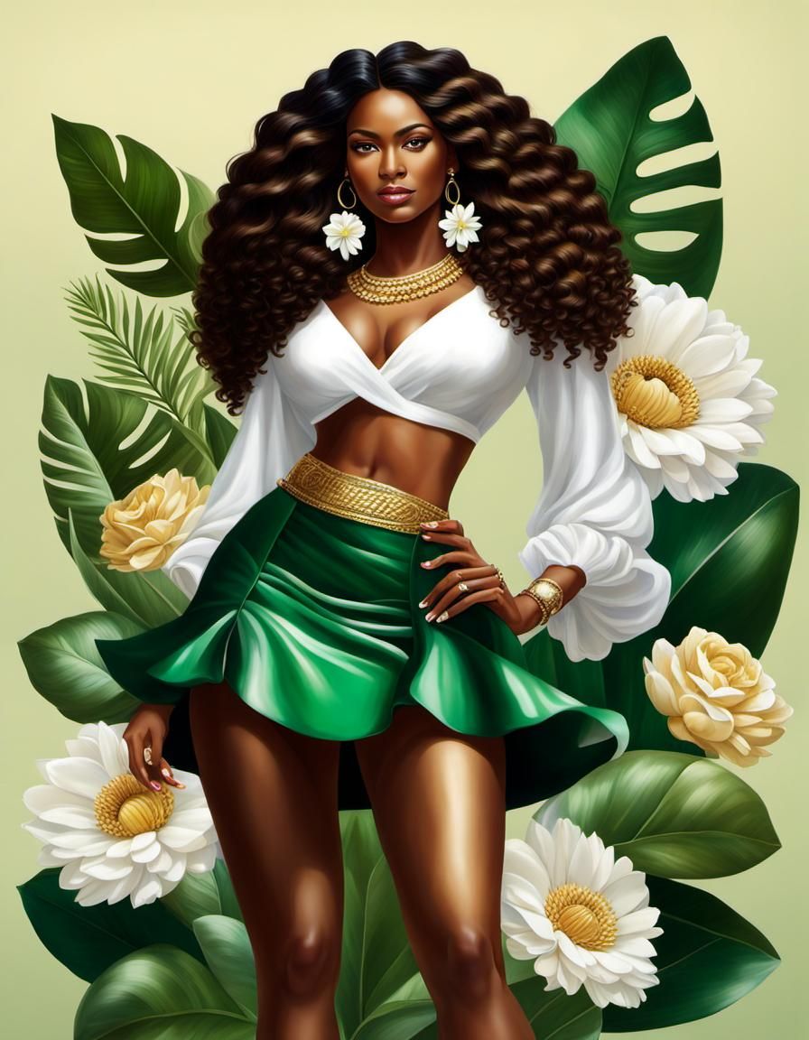 Colombian Woman with Flowers in Hair