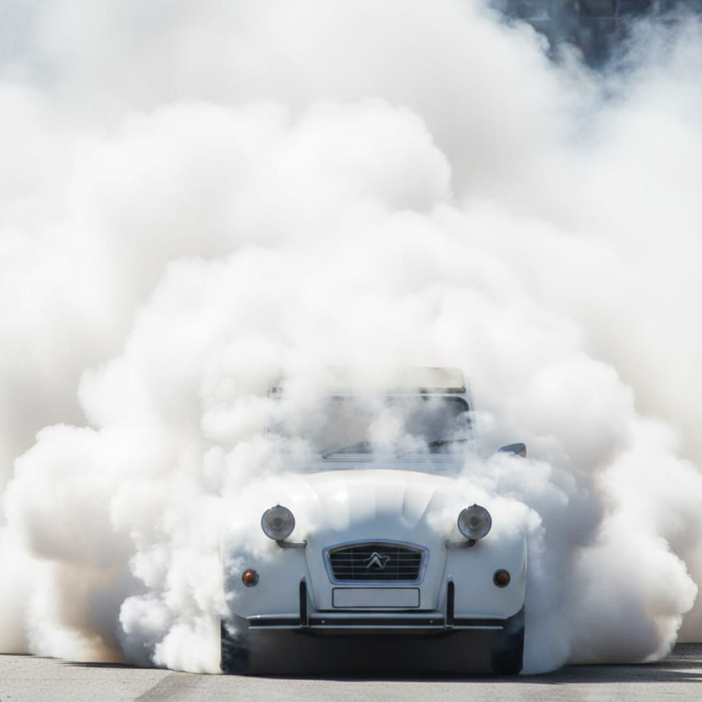 Citroen 2CV Burnout Hides Front View