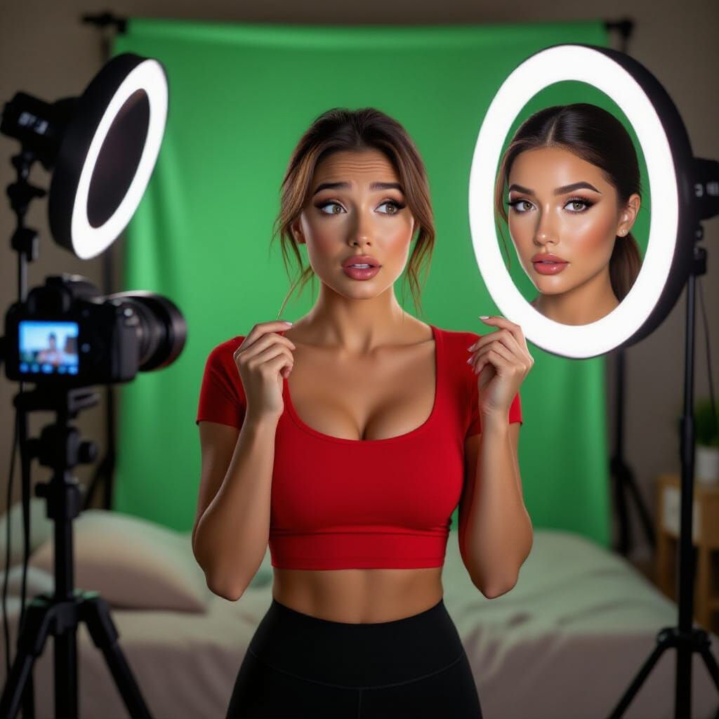 Hyperrealistic Image of Woman with Mask in Bedroom