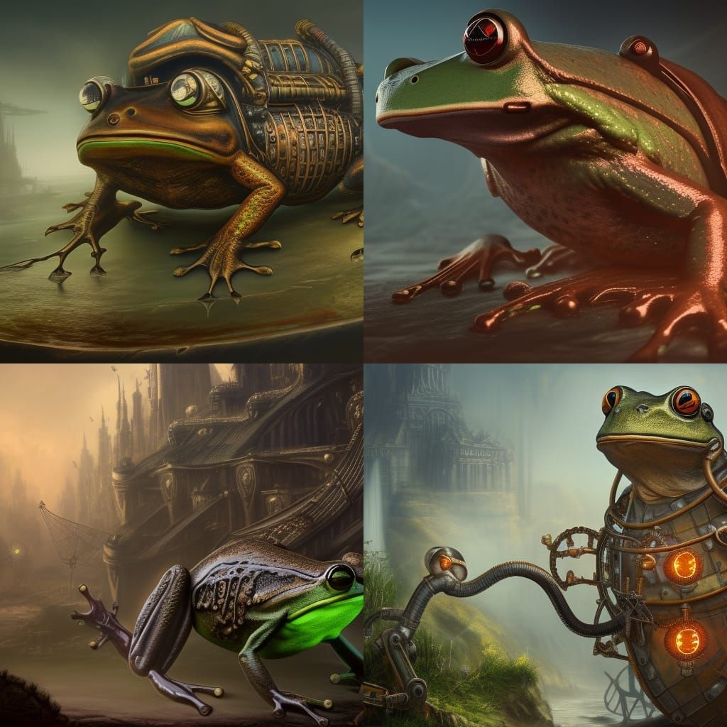 Steampunk Mechanical Frog: Detailed Matte Painting