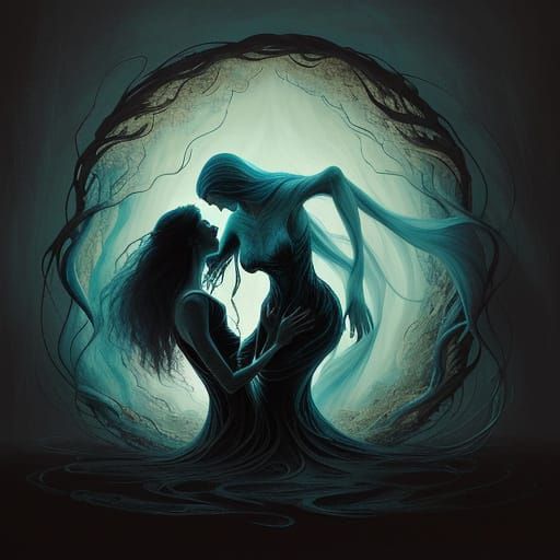 Surreal Encounter: Woman Meets Ethereal Reflection