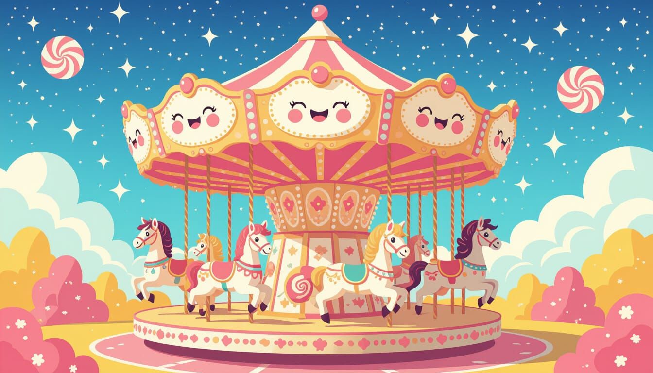 Whimsical Carousel of Giant Sweets in Candy Sky