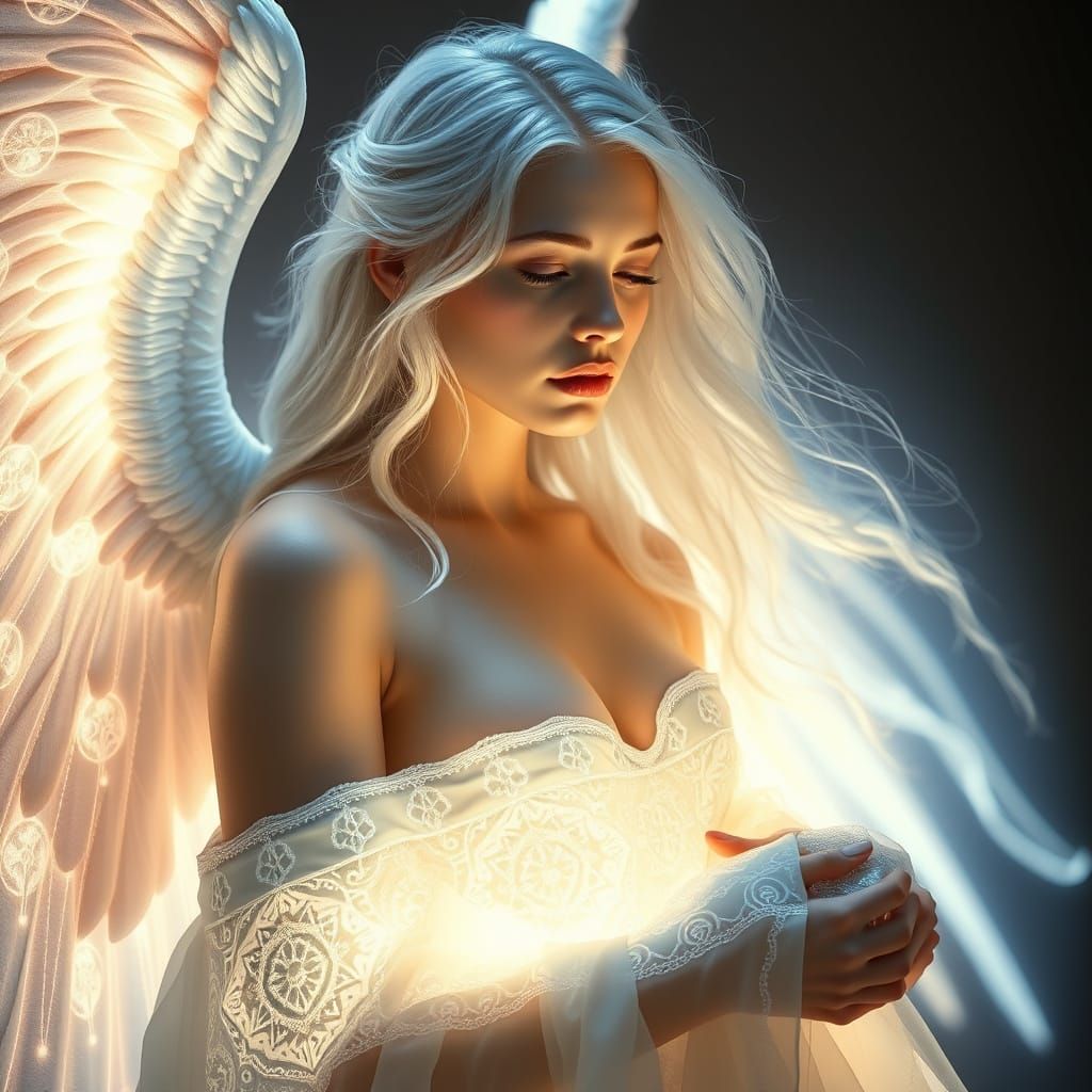 Angel in Ethereal Glow with Sacred Geometry Patterns