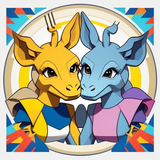 Loving Cartoon Donkey Couple in Whimsical Pop Art