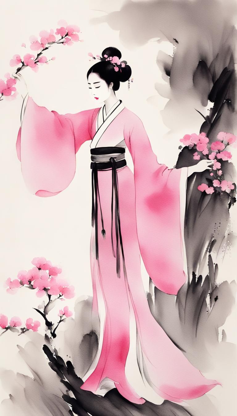 Minimalist Chinese Ink Painting of Dancing Woman