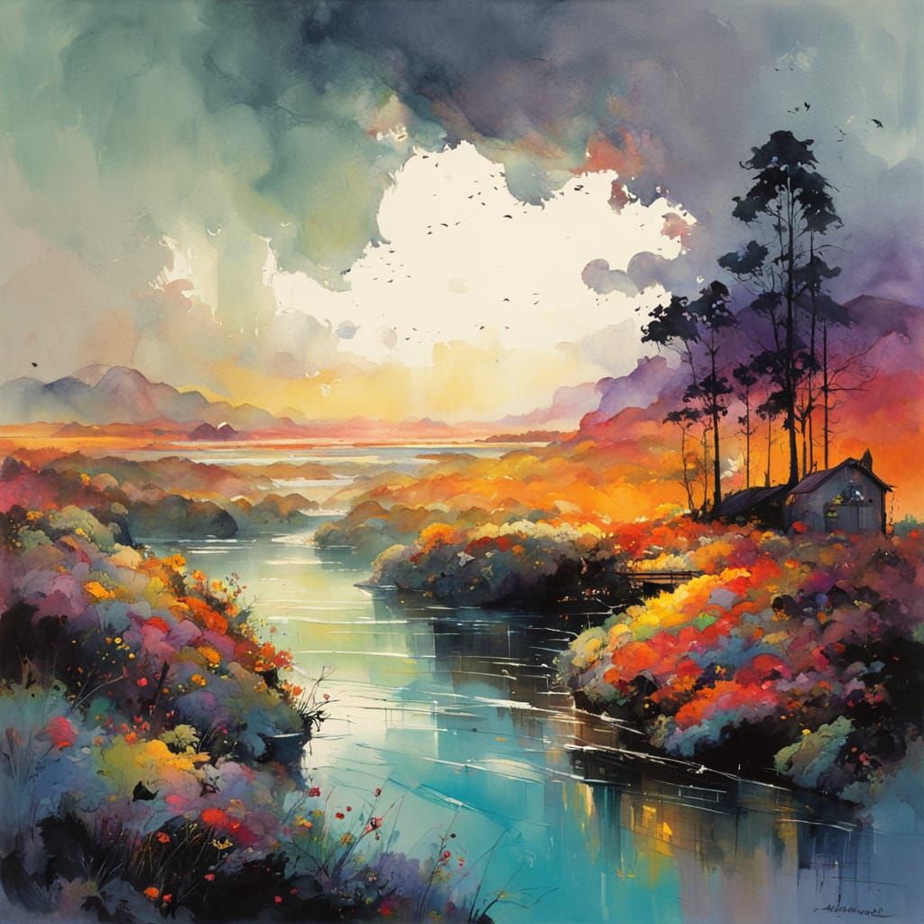 Enchanted Shore in Vibrant Watercolors