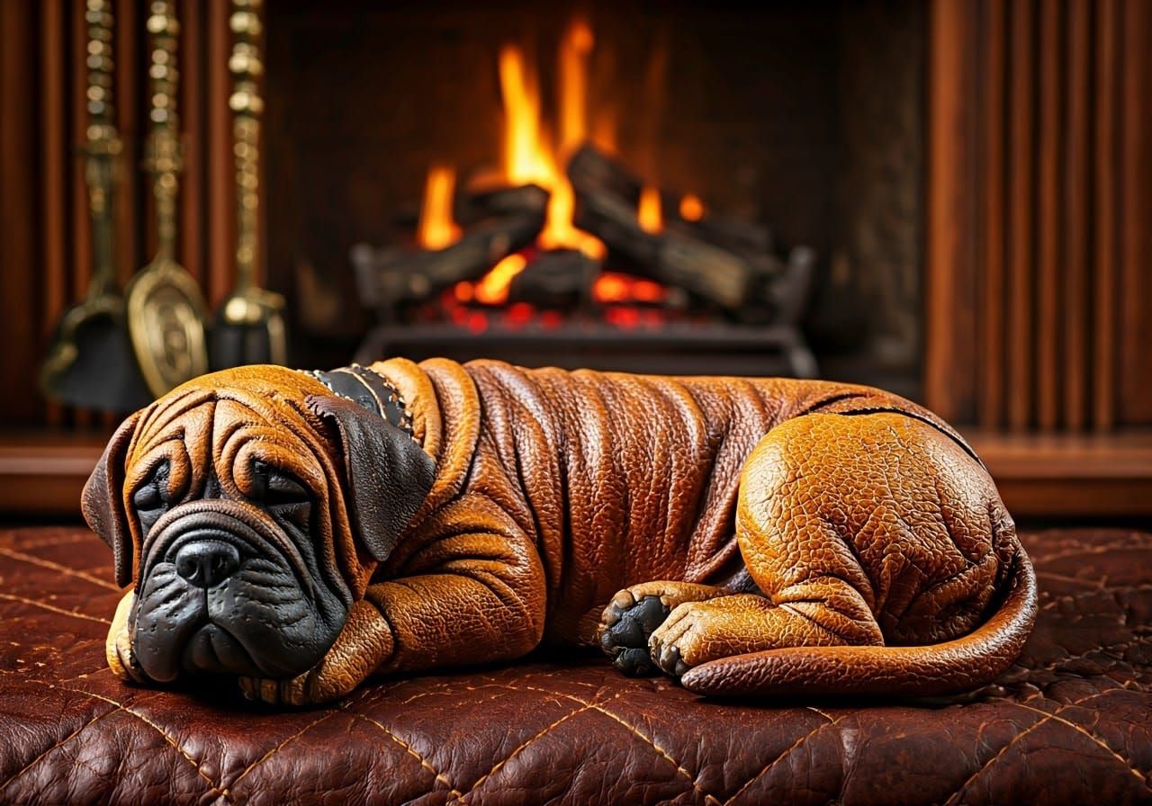 Leather Mastiff Figurine in Victorian Style