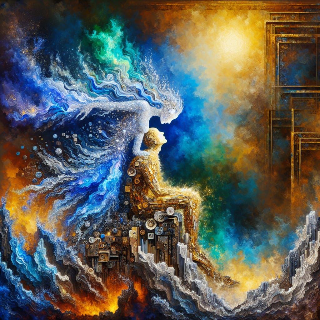 Passionate Couple as Water and Earth Digital Painting