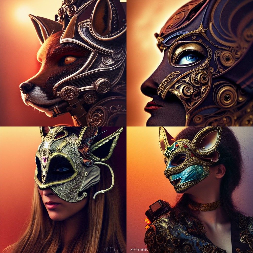Cyberpunk Fox Mask Portrait: Detailed Sci-Fi Art