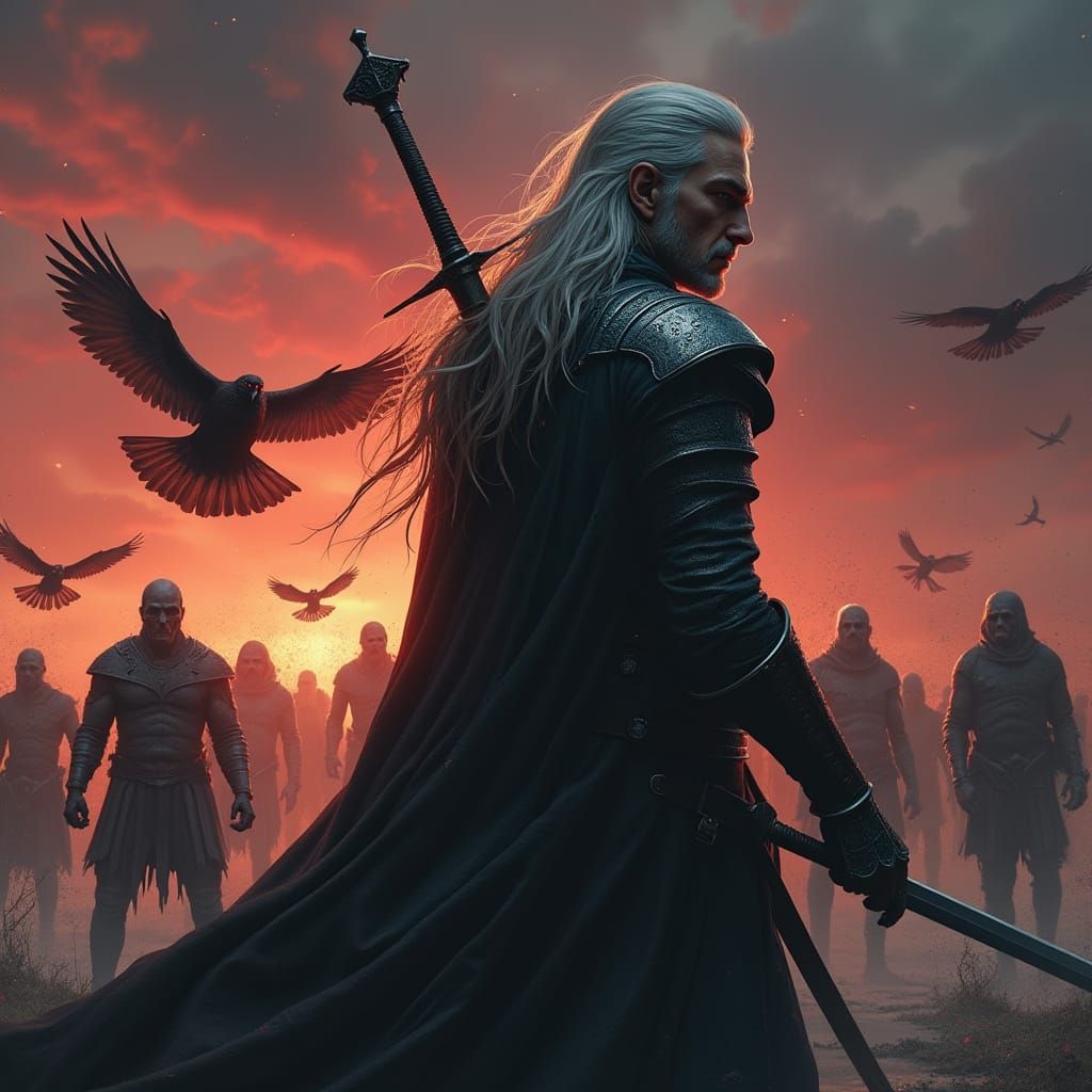 Dark Fantasy Warrior in Apocalyptic Landscape