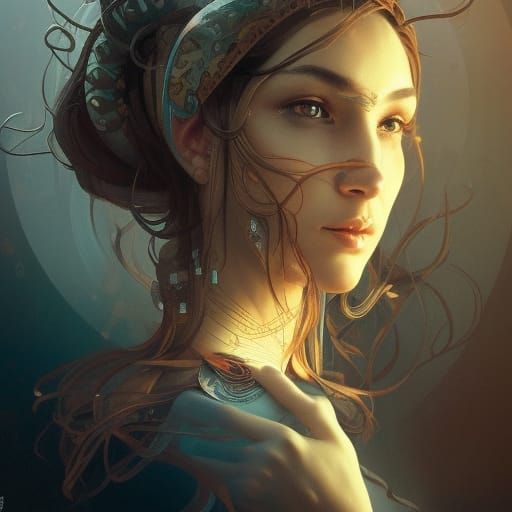 Detailed Portrait with Fortune and Luck Symbols