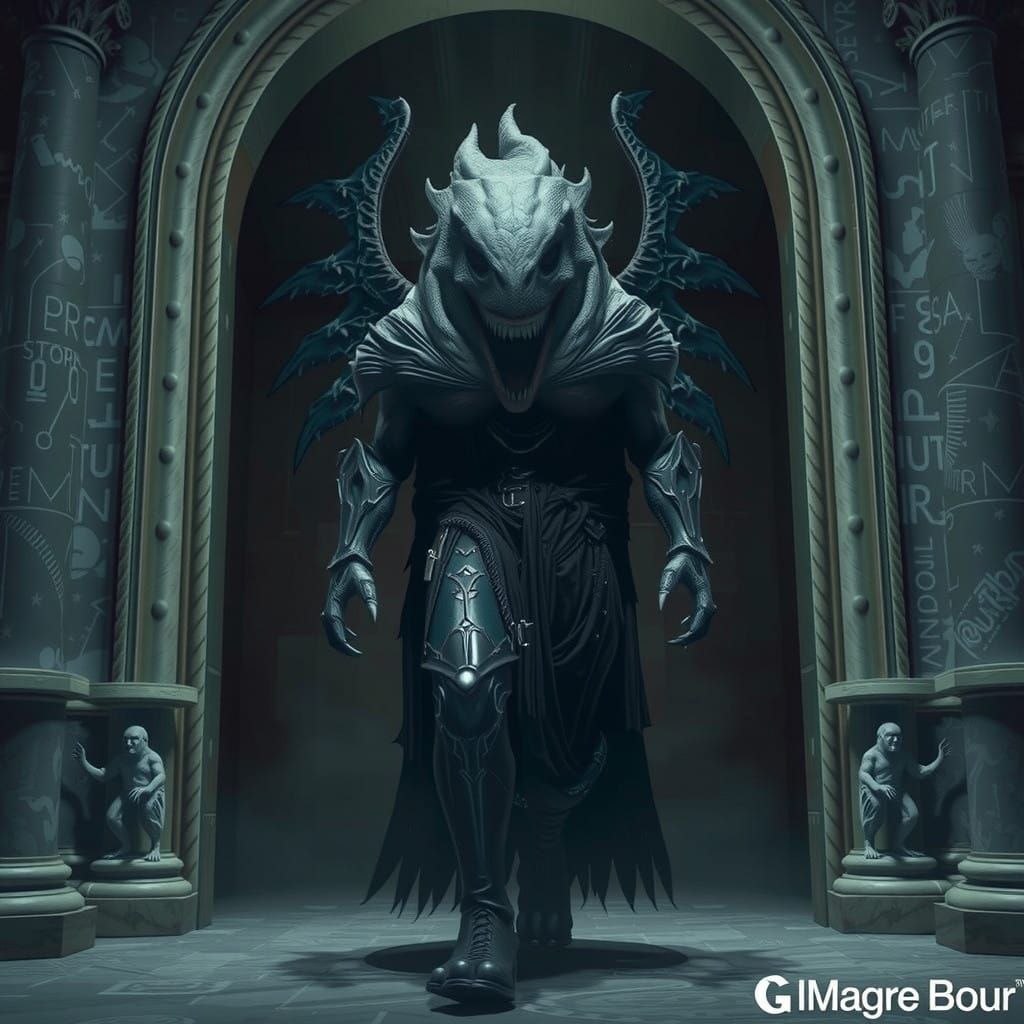 T. Rex Hybrid in Ominous Laboratory Scene