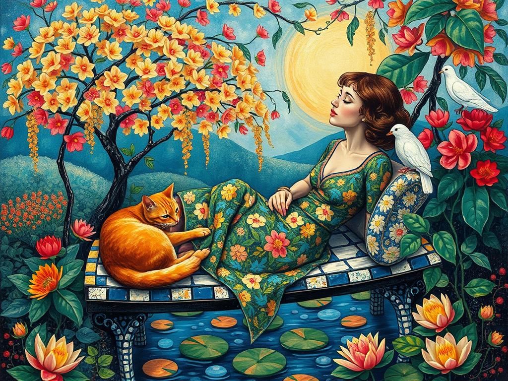 personal paradise garden jasmin tree ginger cat white dove