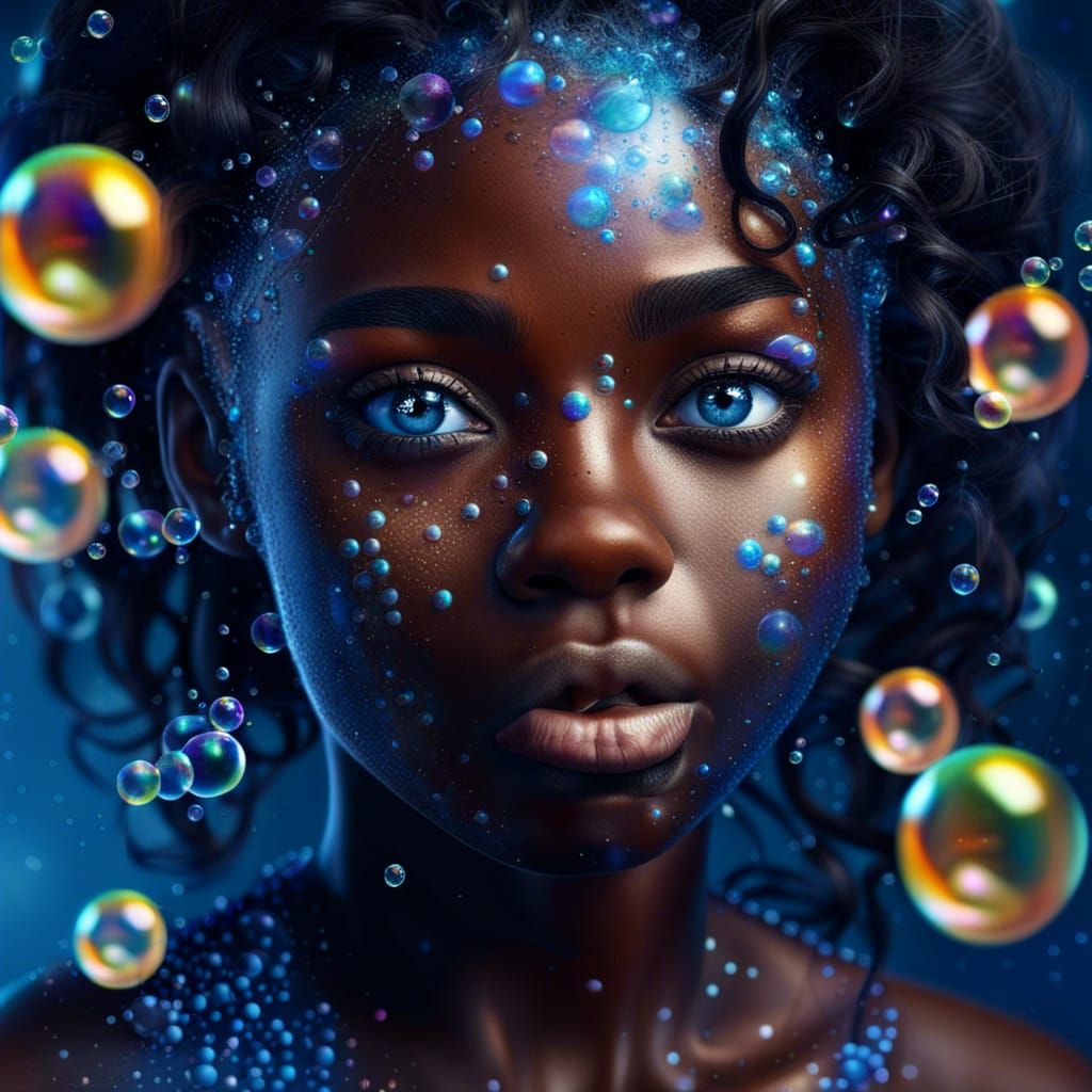 Bubble-Hair Girl: Fantastical Digital Portrait in 8K