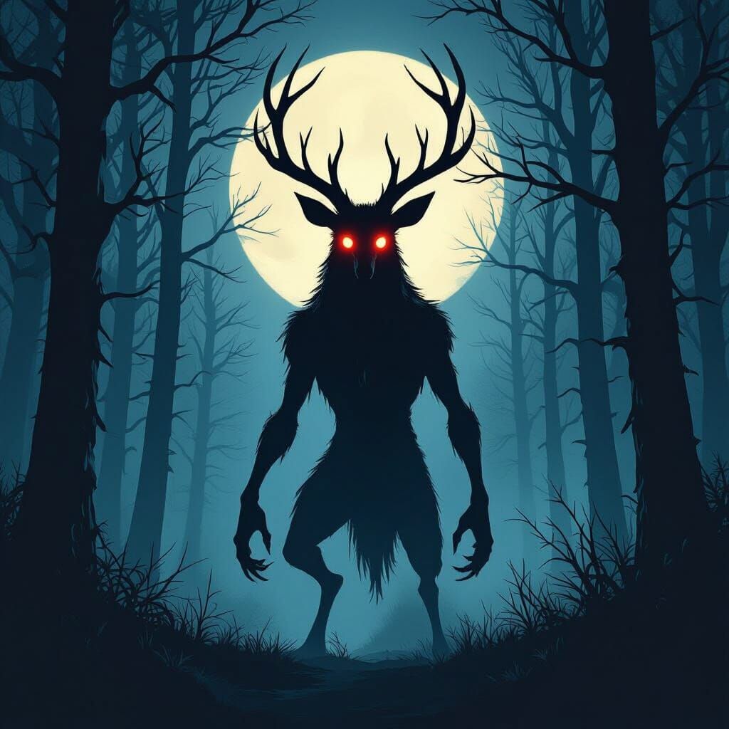 Terrifying Deer Monster in Moonlit Forest