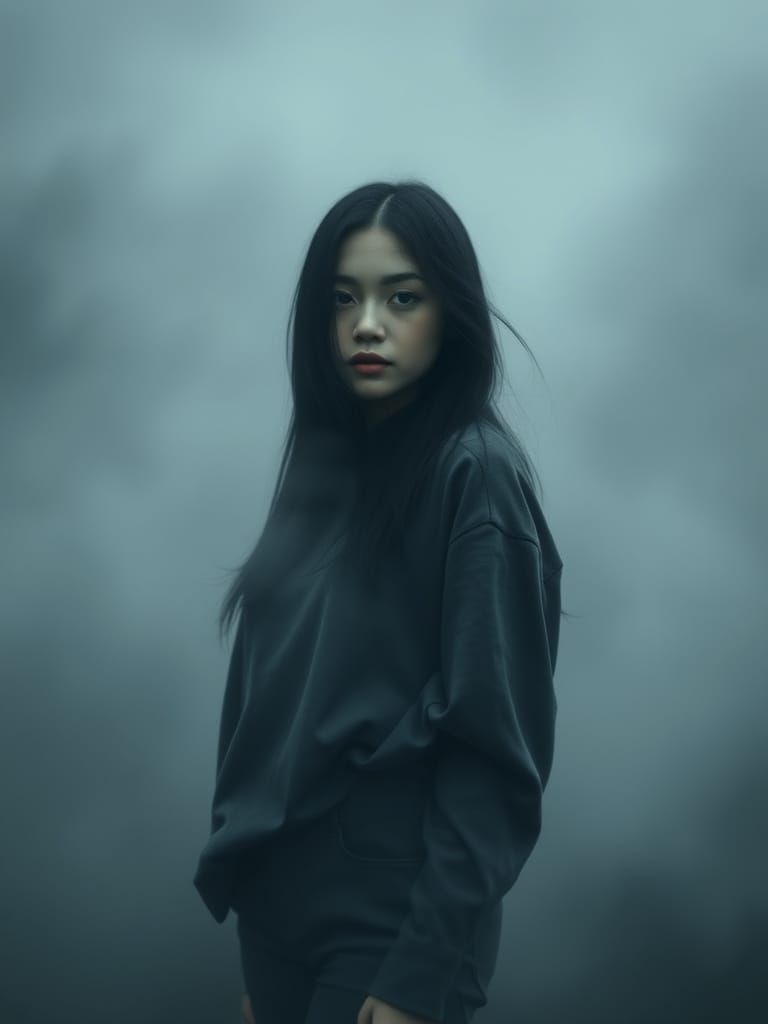 Mysterious Woman in Somber, Moody Atmospheric Photo