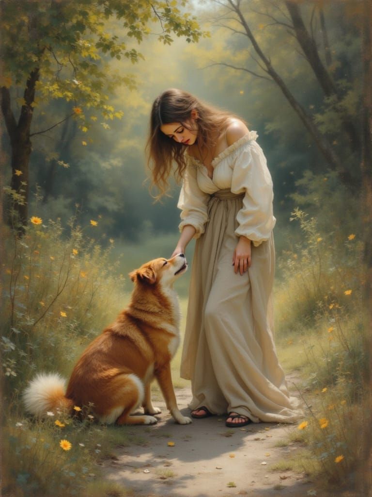 Woman and Stray Dog: An Atmospheric Moment