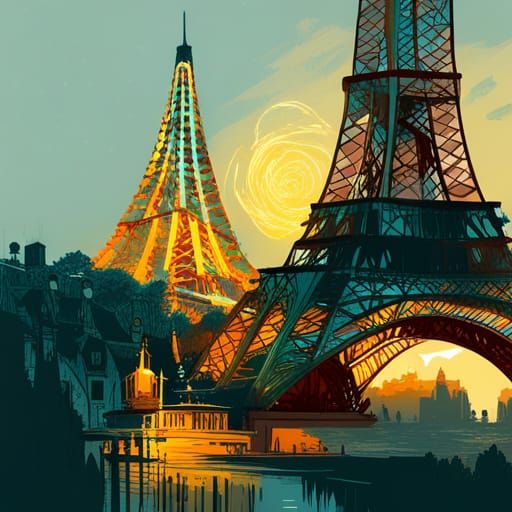 Bioluminescent Eiffel Tower Digital Painting