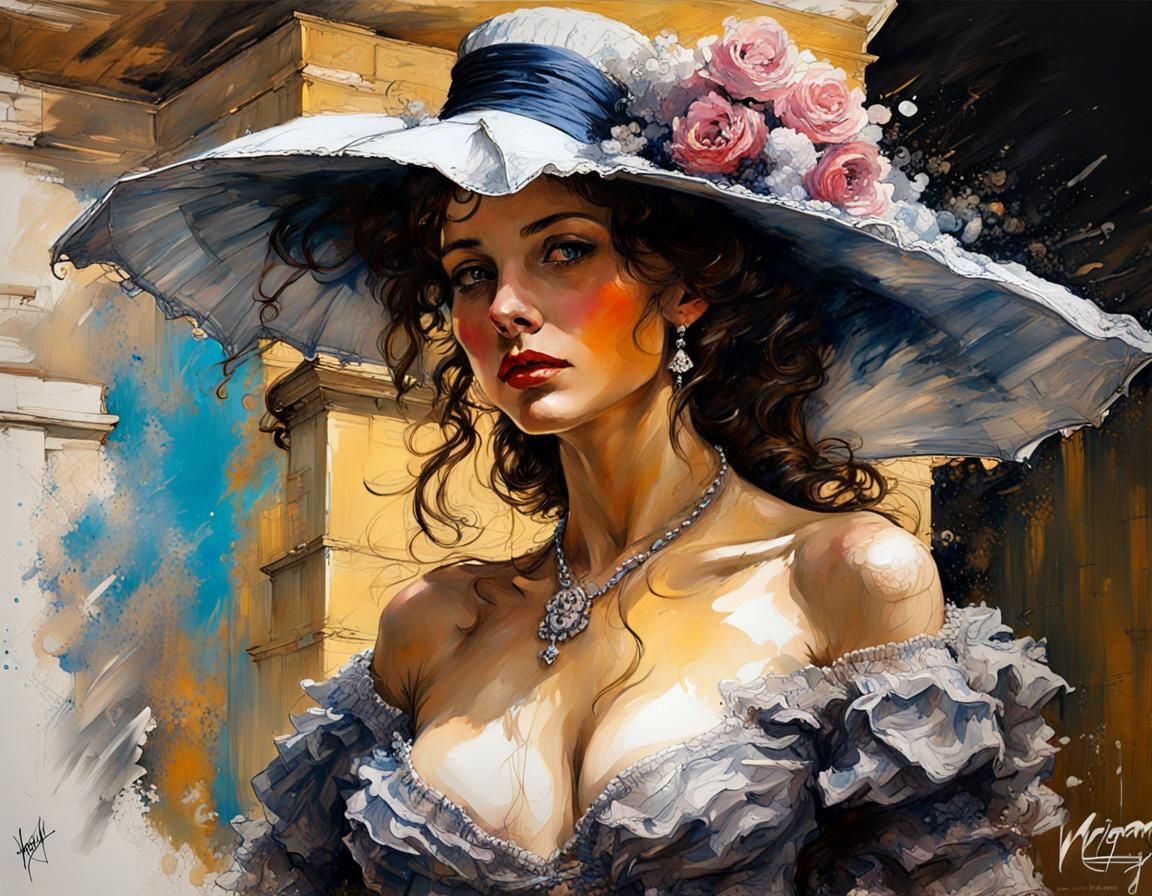 Victorian Era Italian Lady in Splash Art Style