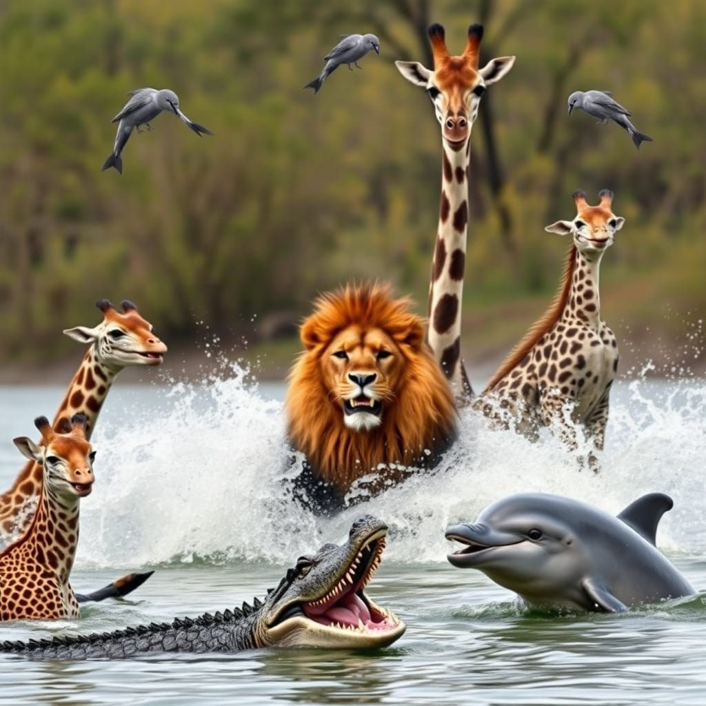 Savanna Class Photo with Lion, Dolphin, and Whale