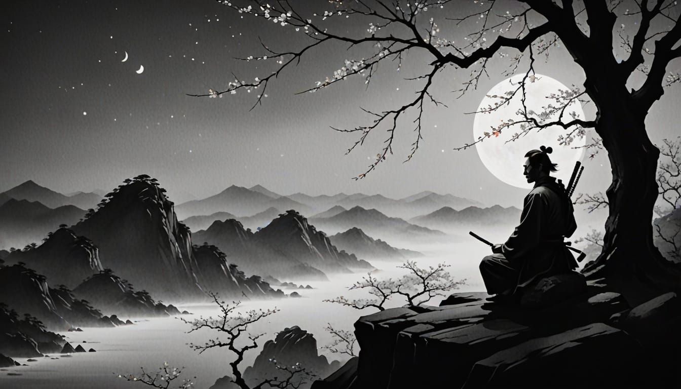 Samurai Meditation: Sumi-e Ink Wash Painting