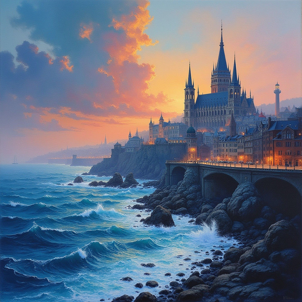 Coastal Cityscape in Alcohol Ink, Inspired by Masters