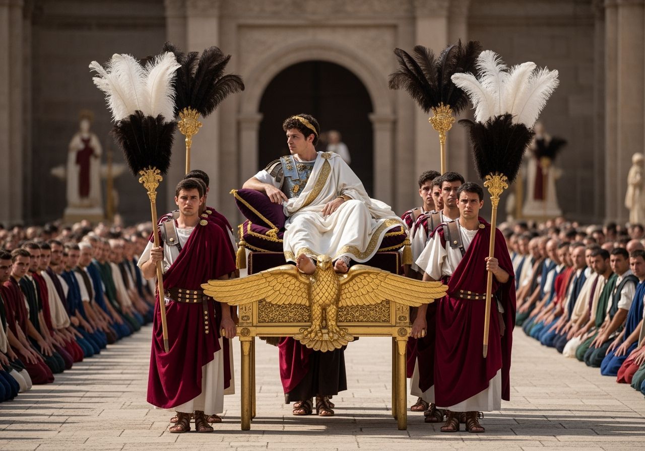 Young Emperor Rides Eagle Litter in Grand Procession
