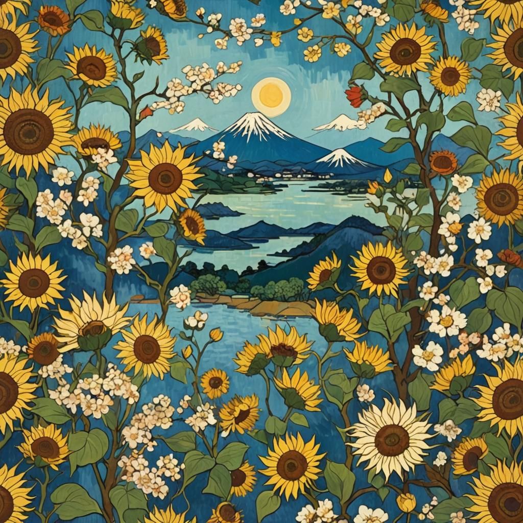 Sunflowers Reimagined: Van Gogh in Japanese Style