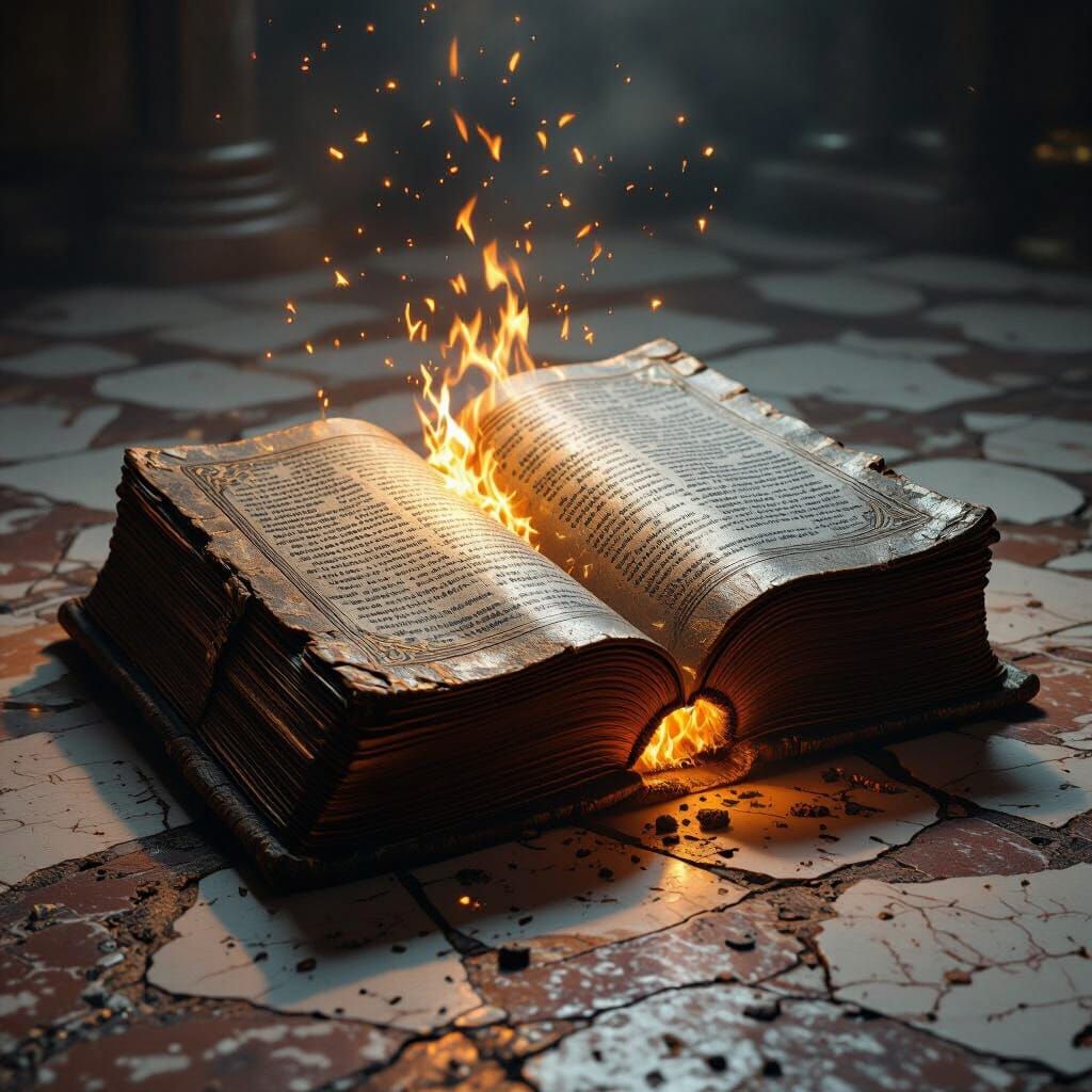 Ancient Stone Book Glows with Burning Inscriptions
