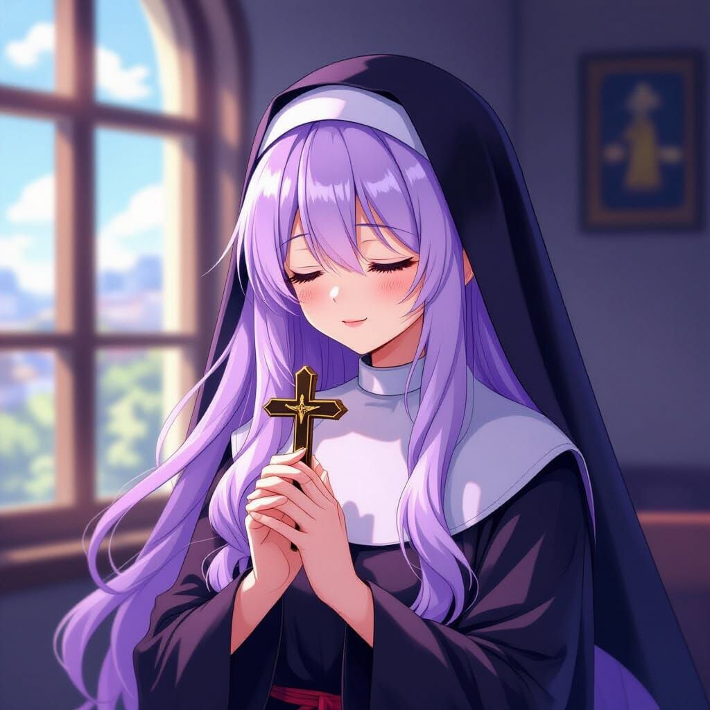 Devout Nun in Prayer, Manga Scan Style