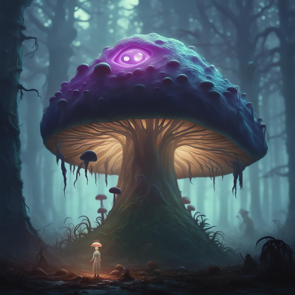 Eldritch Monster in Mushroom: Eerie Cinematic Scene