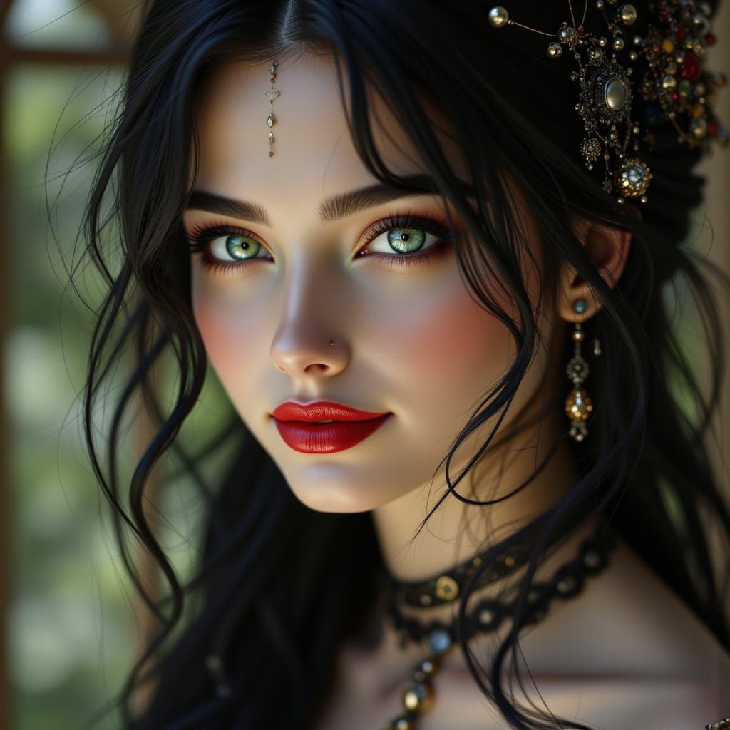 Ethereal Woman Portrait with Gothic Makeup