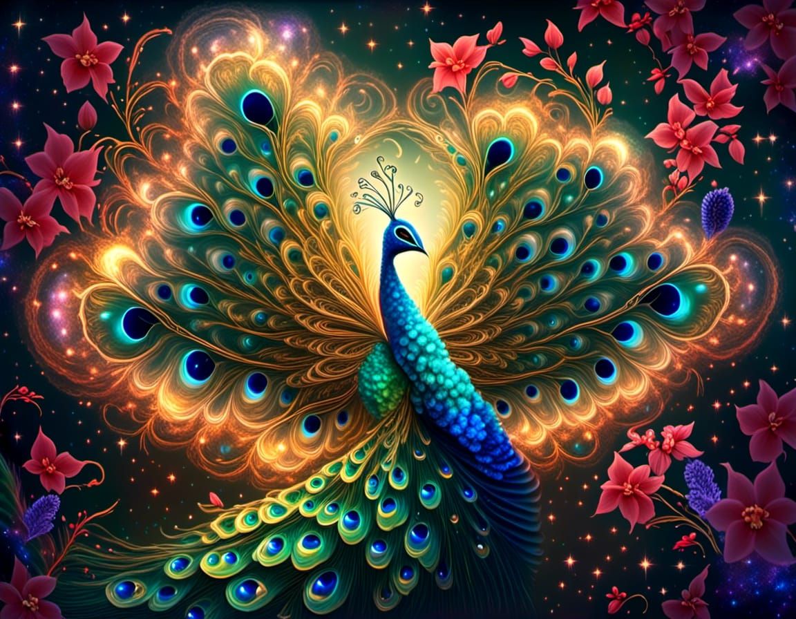 Photorealistic Christmas Peacocks in a Futuristic Style