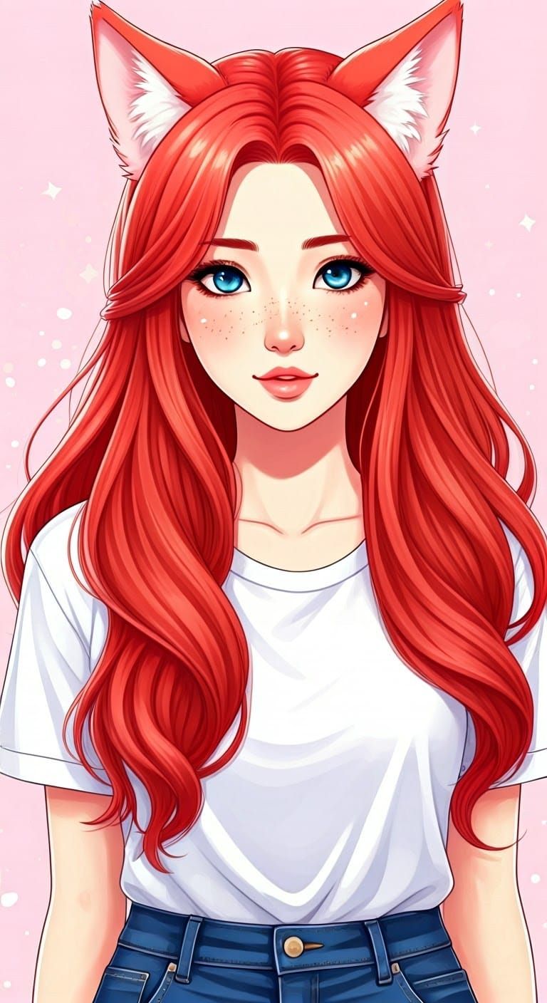 Kitsune-Eared Woman in Pixiv Anime Style