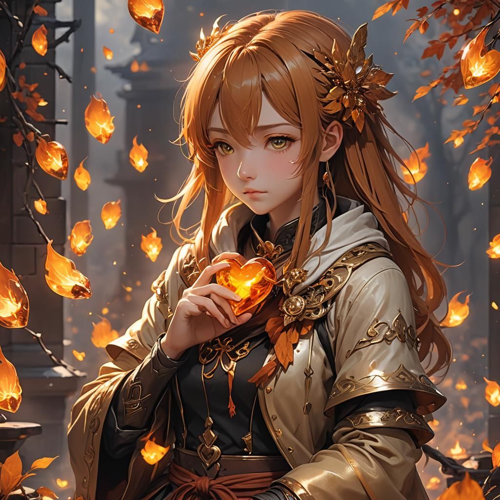 Amber Heart Jewel in 3D Anime Style