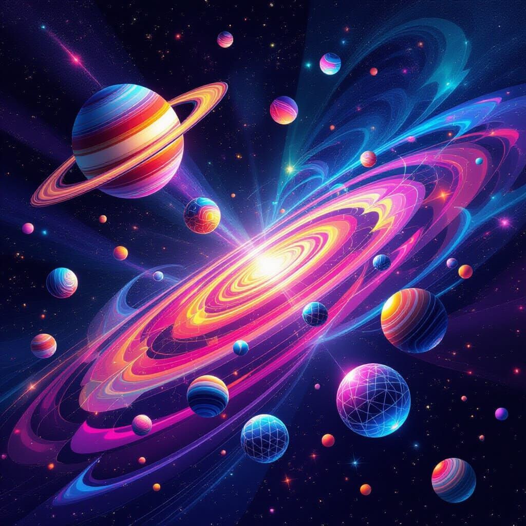 Cosmic Orbs in Surrealist Geometric Abstraction